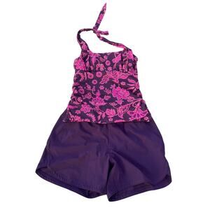 Lands End Modest Swim Shorts and Tankini - Purple Floral - Size 8/10